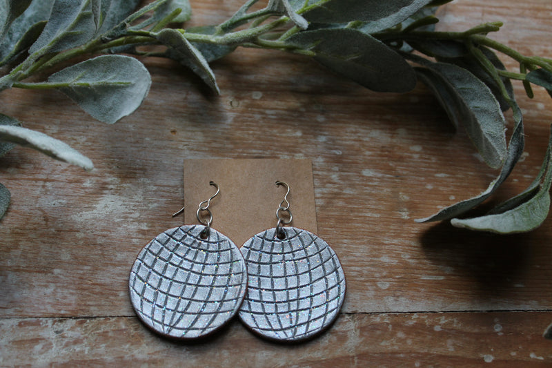 Large Leather Disco Ball Earrings