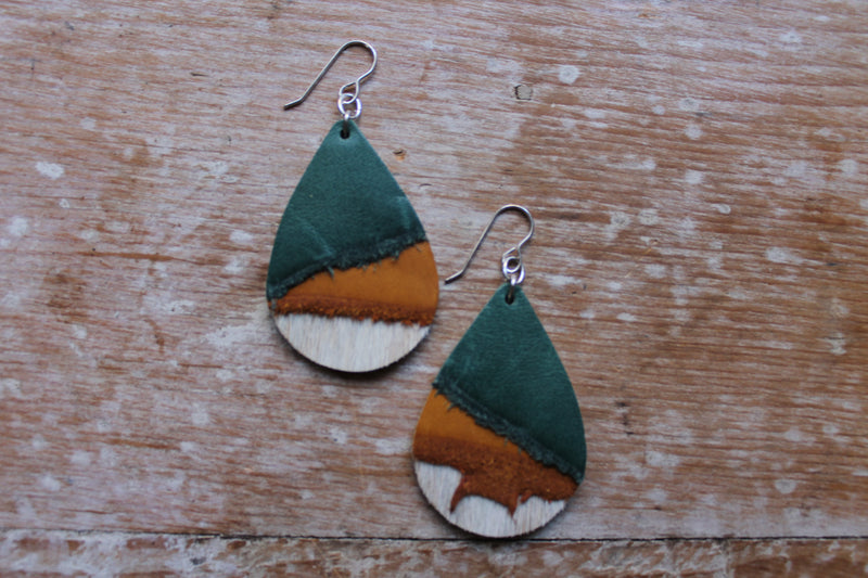 Mustard and Teal On the Edge Earrings