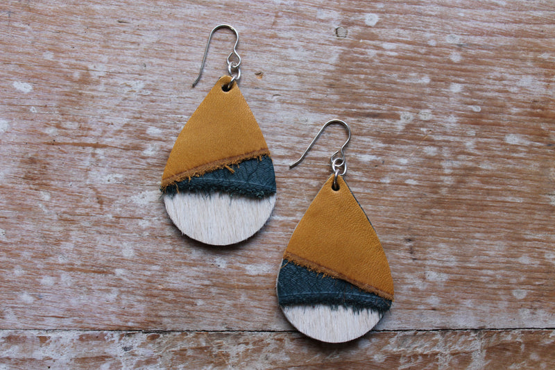 Mustard and Teal On the Edge Earrings