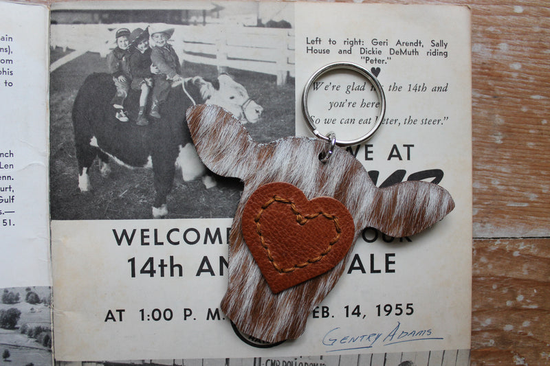 Happy Heifer Heart Patch Keychain