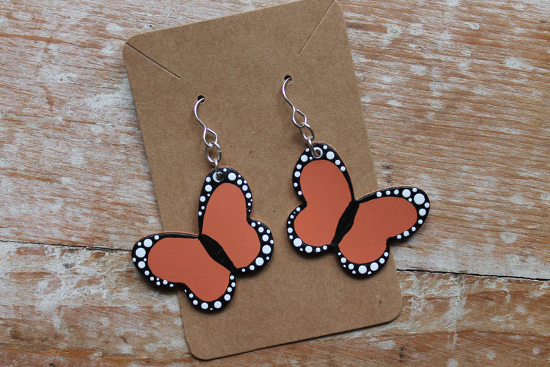 Hand Painted Leather Butterfly Earrings
