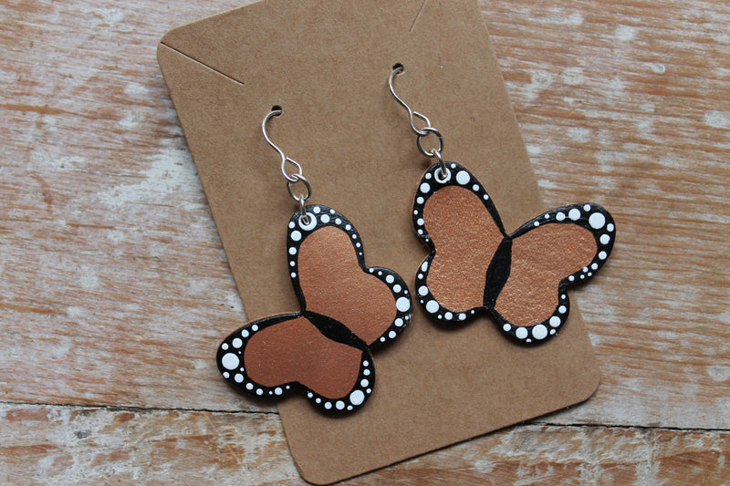 Hand Painted Leather Butterfly Earrings