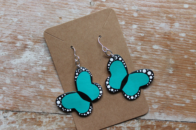 Hand Painted Leather Butterfly Earrings