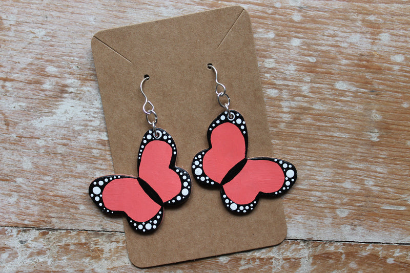 Hand Painted Leather Butterfly Earrings
