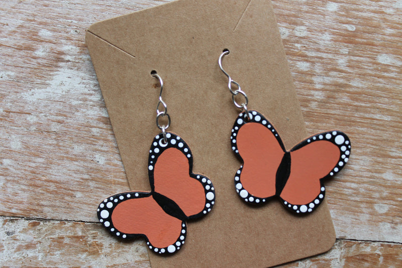 Hand Painted Leather Butterfly Earrings