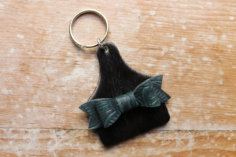 Cowhide Eartag & Bow Keychain