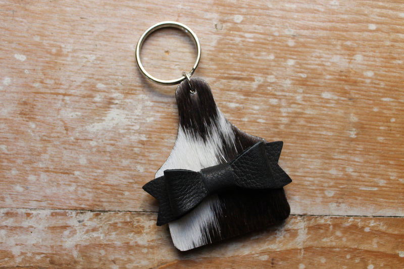 Cowhide Eartag & Bow Keychain