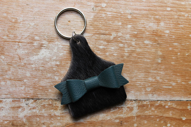 Cowhide Eartag & Bow Keychain