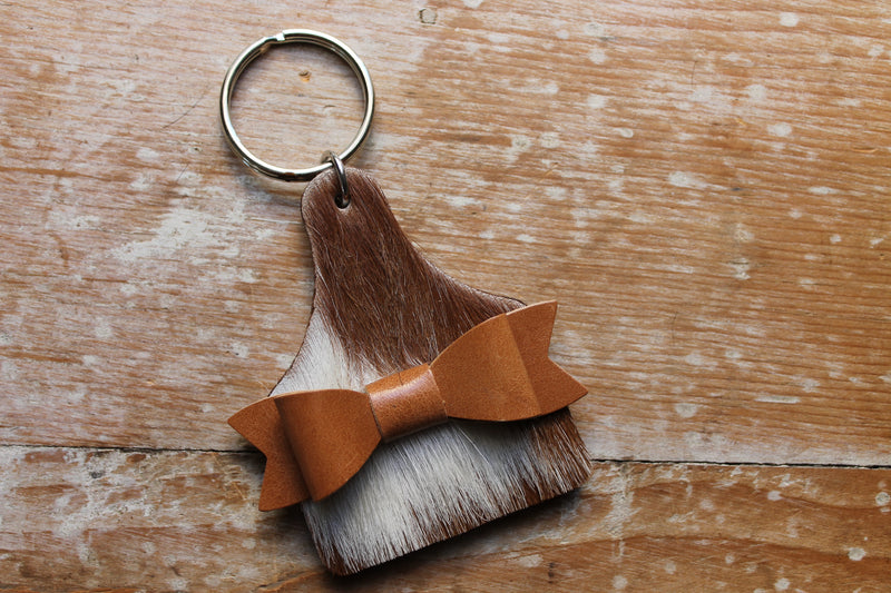 Cowhide Eartag & Bow Keychain