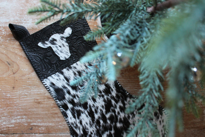Black and White Cowhide Heifer Head Inlay Stocking