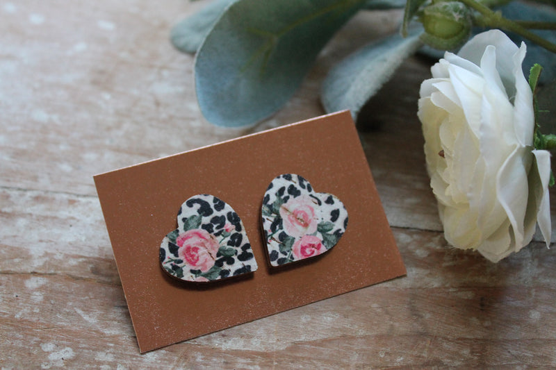 1 inch cork and leather heart studs