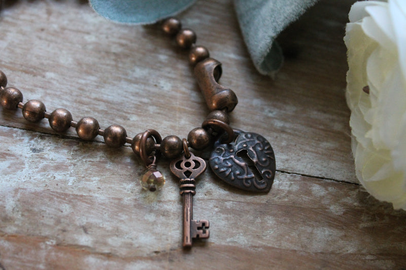 Copper Lock and Key Bracelet